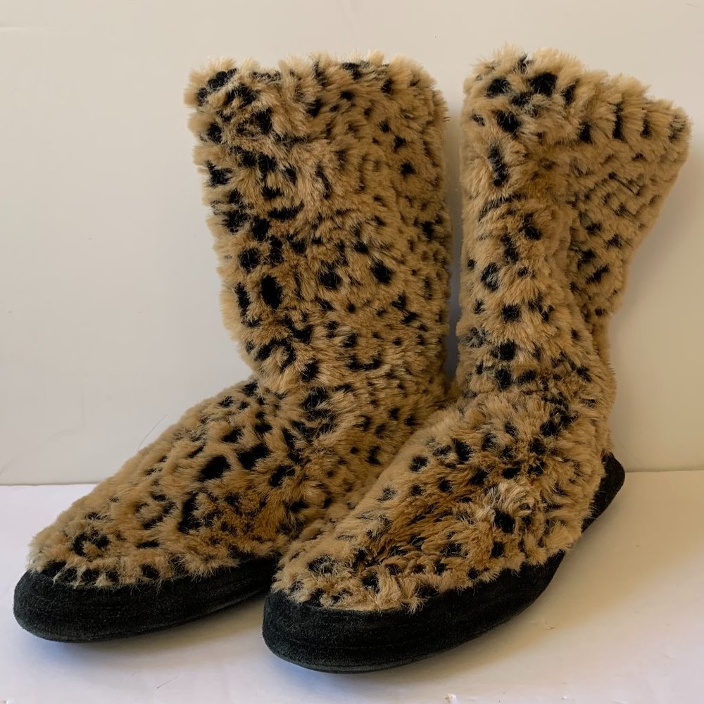 Acorn Leopard Print Boot Slippers Kids 4-5 Excellent, Like New